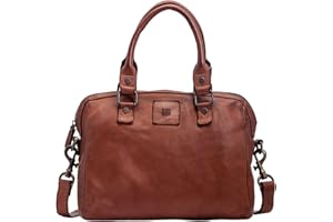 BIBA Bolso de Mujer de Cuero Genuino, Bolso de Mano Heritage Boston BT1, Asa Corta y Larga, Cierre con Cremallera, Piel Bovina Legítima