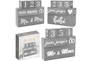 Original Cup® Compte à Rebours Mariage et Naissance sous Forme de Blocs de Bois - Calendrier avec Texte Réversible pour Naissance, Mariages - Cadeau Original pour Futurs Mariés et Futurs Parents
