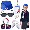 Keymall Kids Flight Attendant Accessories Set Stewardess Air Hostess Hat for Girls Career Dress Up Cosplay Halloween Costume