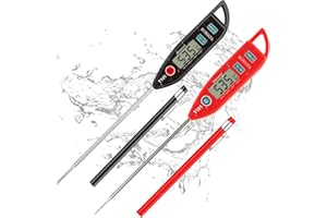 BOMATA 2 Pack Waterproof IPX7 Meat Thermometer Instant Read Food Thermometer with Long Probe for Water, Liquid, Kitchen Cooking, Grill,BBQ ! T101 X 2 Pcs (Black & Red)…