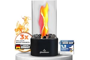 ‎GLANZFEUER Glanzfeuer Bioethanol Tischkamin Outdoor & Indoor inkl. Bio Ethanol - Extra Lange Brenndauer - Tischfeuer Deko - Tisch Kamin Feuer Set - Garten & Deko Geschenk