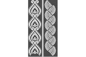 CrafTreat Border Stencils for Painting on Wood, Canvas, Paper, Fabric, Floor, Wall and Tile - Border7 and Border8-2 Pcs - 3x12 Inches Each - Reusable DIY Art and Craft Stencils Corner and Borders