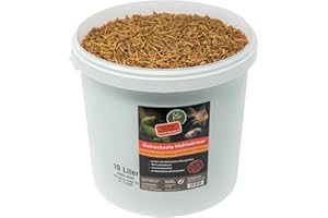 SUPERWURM 10 Liter getrocknete Mehlwürmer - Insekten getrocknet - Futter Snack für Fische, Wildvögel, Igel, Wachtel, Hamster, Ideales Igelfutter, Vogelfutter