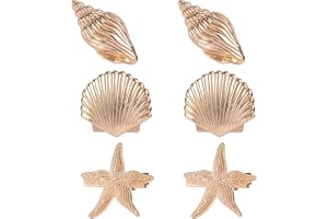 6st Snäcka Sjöstjärne & Havssnäcka-Hårklämmor för Kvinnor Flickor, Guld Små Oceanklämmor Metall Sommaraccessoarer Håret för S