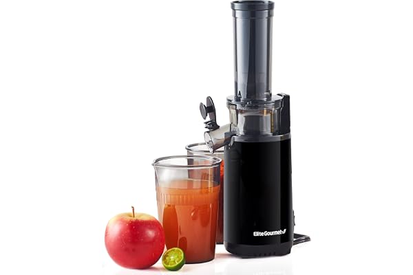 Elite Gourmet EJX600 kompakt tuggjuicepress, kallpressjuicepress, närings- och vitaminrik, lätt att rengöra, 75 ml juicekopp