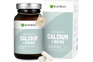 ‎PURABYO Calcium mit Vitamin D3/K2 | im Glas | Hochdosiert 640 mg | Aquamin natural Calcium aus Rotalgen | natürliches Kalzium | Calcium hochdosiert | vegan, laborgeprüft und in Deutschland hergestellt