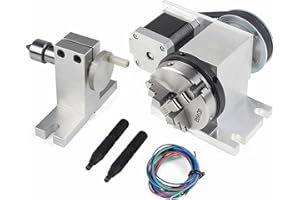 CNCTOPBAOS CNC Milling Machine Rotational Axis CNC Router Rotary Table Rotary a axis 4th Axis 65mm 3 Jaw Chuck Dividing Head w/ Nema17 stepper motor w/ 54mm Tailstock Reducing ratio 4:1 for CNC Engraving Machine
