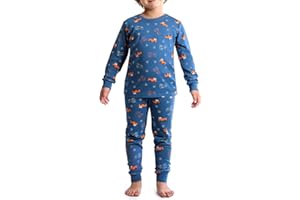 Growmax Schlafanzug Jungen 100% Baumwolle Schlafanzug Kinder Langarm Pyjama Kinder mit Langlebiges Muster Autos Dinosaurier Raketen