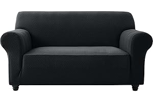 AMEHA High Stretch Sofa Cover 2 Seater Spandex Elastic Fit Slipcovers T Shape Non Slip Loveseat Couch Covers Furniture Protector - 2 Seater, Black