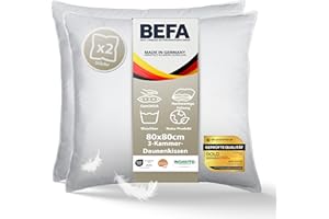 ‎BEFA NATUR BEFA NATUR Daunenkissen 80x80 cm (2 Stück) | 3-Kammer Kopfkissen | 90% Daunen & 10% Federkissen | je 1400g Füllgewicht | Allergiker (NOMITE) | Tierwohl (DOWNPASS) | OEKO-TEX Klasse 1 | Made in Germany