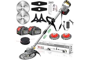 SUAIIOLK Coupe Bordure sans Fil 21V Brushless Débroussailleuse à Batterie 4 en 1 Débroussailleuse à Batterie électrique sans Fil avec 5 Types De Lames et Brosse Désherbage, Tube Télescopique, Grey
