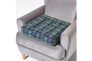HOMESCAPES Blue and Green Tartan Armchair Booster Cushion Large Firm 50 cm Square Seat Pad with Supportive 10 cm Thick Lift Luxury Soft Cotton Cushion For The Elderly, Post-Operative and Pregnancy