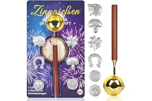 iZoeL Zinngießen Silvestergießen mit 6 Zinnfiguren 1 Löffel Anleitung Orakelheft, Zinn Set zu gießen für Silvester Partyspiele Wahrsagerei-Partyspiel