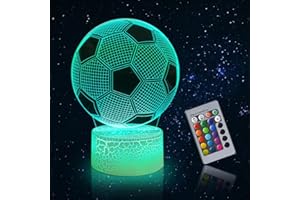 WUYOR 3D Football Illusion Lamp,Decorative Desk Lamp, 16 Colours Football Lamp for Boys Kids Christmas Gifts Adults Changing Sleeping Lighting ​with Smart Touch Button with Remote Control