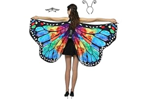 CISMARK Schmetterlingsflügel, Halloween-Umhang, Feenflügel, Umhang für Damen, Schmetterlingsschal, Pixie, Cosplay, Zubehör, weicher Schmetterlingsumhang, Kostüm für Mädchen und Damen, 3-teiliges Set