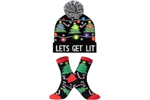 BEANUMEROUS Christmas Light Up LED Beanie Winter Hat Crew Socks, Gifts for Men Women Teens
