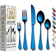 Cutlery Set in Dynamic Blue Colour: 20-Piece Set Service for 4, Premium Mirror Finish Tableware, Stainless Steel Flatware Serving Set - Dishwasher Safe Forks, Knives, and Spoons
