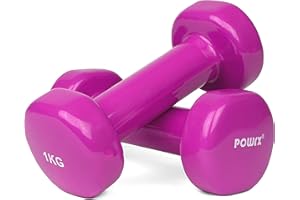 POWRX Manubri Pesi Vinile 0,5-10 kg - Dumbbells Ideali per Esercizi in casa e Palestra - Impugnatura Antiscivolo - Peso e Colore a Scelta + PDF Workout