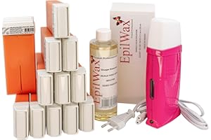 EpilWax - Kit Chauffe Cire Épilation Professionnelle avec 12 x Recharges Roll on Cire à l'Argan, 100 x Bandes d'Épilation et Huile après Épilation - Gamme Royal