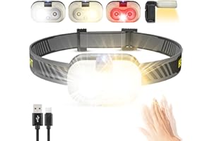 SOGDECO Head Torch Rechargeable ,Led Super Bright 2500LM 50 Hrs Runtime Lightweight Waterproof Headtorch 8 Light Modes & Adjustable Reading Light, Sensor Motion Headlight for Running, Walking, Hiking,Camping