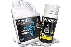 Kit de Résine Époxy PRO MAX EPODEX, Époxy cristal pour coulées jusqu’à 10 cm, Idéal pour tables rivières, lampes, pièces de grande coulée et plus, CLEAR - Transparent, 1,5kg