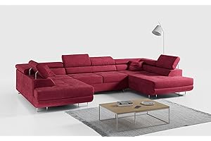 ‎MKS MEBLE MKS MEBLE Ecksofa Wohnzimmer - Wohnlandschaft - U-Form Couch mit Schlaffunktion - Bettsofa - Wohnzimmer U Couch - Polstersofa mit Bettkasten - Gustaw U Weinrot Kronos