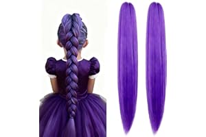 GEVECORI Lila Haare Zum Einflechten, 2 Stück Synthetische Lila Perücke Perücken Zubehör für Zöpfe, Lang Perücke Wig Hair Braids Extensions für Kinder Cosplay Carnival Halloween Anime Kostüm