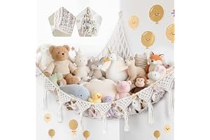 Aevorant Bohemian-Stil Kuscheltier Aufbewahrungsnetz – Weiße Hängematte für Plüschtiere mit 500L Volumen, Wandregal für Kinderzimmer Dekoration und Sichere Spielzeugorganisation