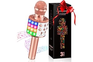 GeschenPark Micro Enfant avec Lumière LED, Cadeau Anniversaire Fille 3-10 Ans Micro Karaoké Microphone, Micro Karaoke Jouet Cadeaux de Noël pour Enfants Fille Adulte, Compatible avec Android/iOS/PC