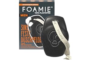 ‎FOAMIE Foamie Men 3in1 Festes Duschgel & Shampoo Aktivkohle Rosenholz – Für Körper, Gesicht & Haar – Kräftig-holziger Duft, gründliche Reinigung & Pflege – Vegan, plastikfrei & pH-hautneutral, 90 g