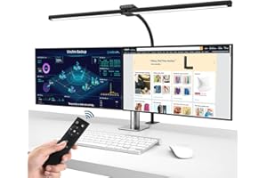 brightower Doppelkopf Schreibtischlampe LED Dimmbar, 24W 80CM Schreibtischlampe klemmbar für Homeoffice, Augenschutz Tageslichtlampe mit Fernbedienungen, Schwanenhals Büro Tischlampe 5 Farbmodi
