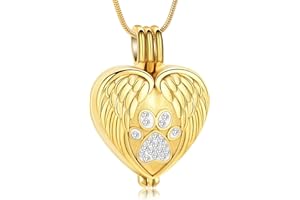 QGJNSGC Biżuteria kremacyjna dla zwierząt domowych na prochy serce urna naszyjniki odcisk łapy kremacja pamiątka naszyjnik dla zwierząt domowych / psów / kotów prochy