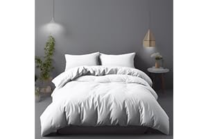 LivinEase Duvet Cover Set - Brushed Microfiber Duvet Cover Set- 100 gsm Super Soft Duvet Cover Set in Solid Colors (Blanco, 230 x 220 cm + 2Pillowcase 50 x 75cm)
