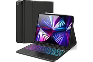 Earto Clavier pour iPad Pro 12.9, Rétroéclairage DIY 7 Couleurs, Smart Touchpad pour Coque Clavier iPad Pro 12.9 6e/5e/4e Génération, Détachable sans Fil Clavier iPad Pro 12.9 2022 AZERTY, Noir