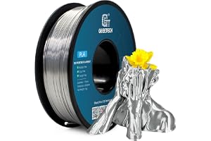 GEEETECH PLA Filament 1,75mm Silk Silver, 3D-skrivarfilament PLA 1kg Spool, Silkefilament med silkesydd utskriftsyta, Dimensioner +/-0,02mm