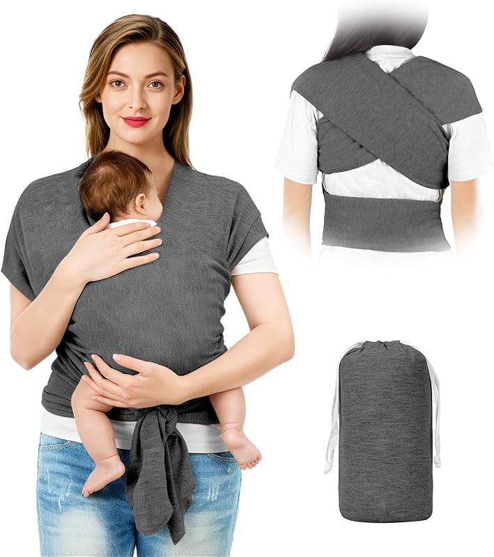 AOOWU Babytrage Tragetuch Baby Neugeborene bis 15 kg - Freihändiges Babytragetuch -Einfach Anzuziehen für Mütter und Väter - Babytrage Multi-Use Babywickel Träger(Dunkelgrau)