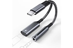 TEFLOTY Adapter USB-C na jack, adapter do słuchawek 2 w 1, USB C na 3,5 mm, obsługuje szybkie ładowanie PD 60 W, adapter typu C, kompatybilny z iPhone 15/Pro/Max, Samsung S24/S23, Huawei itp