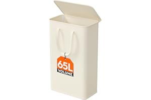 Lifewit 65L wąski kosz na pranie, z pokrywą, wąski składany schowek na ubrania z łatwymi do przenoszenia przedłużonymi uchwytami, wysokie kosze do pralni w sypialni, Biały