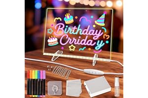 LURICO Lavagnetta Cancellabile Bambini, 35x25cm Lavagnetta in Acrilico con Luci LED 4 Modalità e 7 Colori Lavagna da Disegno a LED per Bambini, Scuola, Bar, Casa, Ufficio, Natale