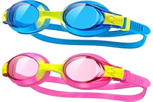 Findway Gafas de Natación, 2 Piezas Gafas para Nadar Adecuado a Los 4 a 12 Años Niños, Gafas de Correa de Silicona con Lente Antivaho para Proteger el UV
