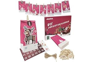 AUXHCYL Calendrier de l'Avent à remplir, calendrier de Noël 2024, 24 sachets à faire soi-même, pour enfants et adultes, rouge
