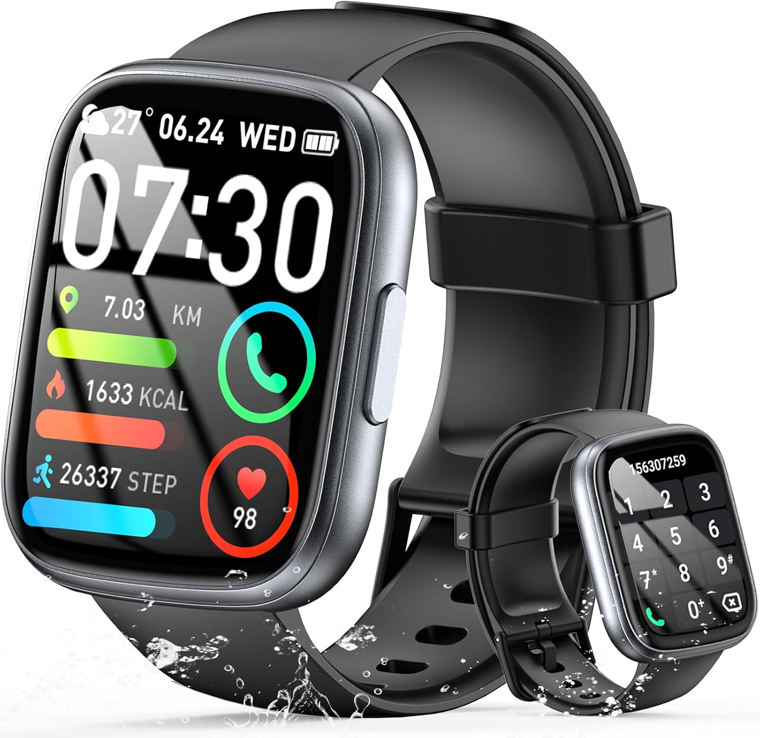 Smart Watch for Men Women Answer/Make Call, 1.95" HD Fitness Watch with Heart Rate/Sleep/Stress Monitor, 2026 Activity Tracker with 110+ Sport Modes, IP68 Waterproof Smartwatch for Android iOS, Black