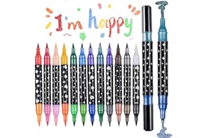 Barlone 12 Doppelspitze Glitzerstifte, 24 Farben Glitzer Filzstifte Zeichenset, 2-5mm Metallic Glitzer Stifte, Gelstifte für Malen, DIY Kunsthandwerk, Geburtstagskarten, Scrapbooking