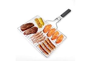 CZ-XING Portable BBQ Grill Basket,Barbecue Grilling Basket, Folding Fish Grilling Basket,Foldable Stainless Steel BBQ Net Basket for Roast Fish, Kabob, Vegetables, Steak