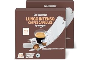 by Amazon Lungo Intenso Nespresso Compatible Plastic Coffee Caplused, Medium Roast, 100 Count (2 Packs of 50), Rainforest Alliance Certified