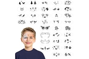 SRIZIAN 34 Pezzi Stencil Facciale Truccabimbi, Stencil Tattoo per Truccabimbi Stencil, Stencil Tatuaggi Temporanei per Halloween, Festival, Mascherata