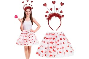 NHYDZSZ 2 PCS Disfraz de Cupido, Falda Tutu Mujer, Falda Tutú Blanco Falda Tul Mujer Minifalda White Tulle Skirt con Purpurina para Día de San Valentín Fiesta Temática Carnaval Accesorios Disfraces de Cupido