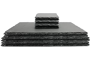 MAISON & WHITE Natural Slate Placemats & Coasters - 12 pcs | Square Drink Coasters & Rectangle Food Place Mats | Fine Cut Tablemats | Contemporary Tableware | M&W