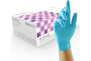 Unigloves Unitrile Vinyl/Nitrile Gants d'examen jetables - Polyvalents, sans poudre ni latex - Boîte de 100 gants, bleu, taille M (GS0053)