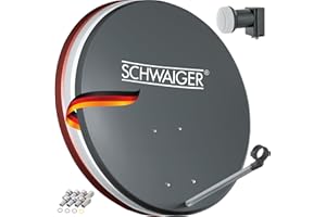 SCHWAIGER 487 Installation Sat Kit Satellite Parabole Quad LNB numérique 8X fiches F 7mm Antenne Sat en Acier Anthracite 55 x 62cm